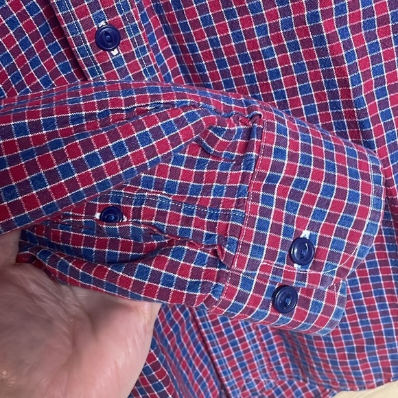 Lands’ End Size Med Tall Red & Blue Checker Plaid Button Down Long Sleeve Shirt - Picture 5 of 7